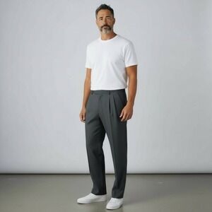 New VTG‎ Lands End Men's 42 L Charcoal Heather Wool Dress Pants Pleated Unhemmed